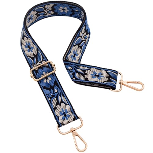 Replacement Purse Strap Shoulder Strap Adjustable Crossbody Strap for Women Crossbody Wide Shoulder Bag - color: Blue Floral-gold Metal