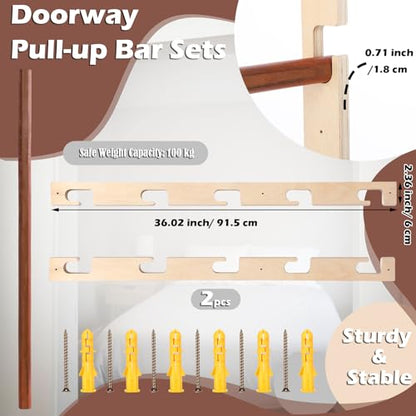 Leinuosen Doorway Pull-up Bar Sets Adjustable 5 Levels Wooden Doorway Pull-up Bar and 2 Door Frame with 6 Sets of Screw-in Heavy-duty Door-mounts to Fits 118cm - size: 100kg Load Capacity, style: No Locks