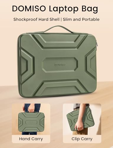 DOMISO 17 inch Laptop Sleeve with Handle, Shockproof and Waterproof EVA Protective Laptop case, Laptop Sleeves for 17.3" HP Dell Asus Laptop, Green - color: Green, size: 17.3 inch