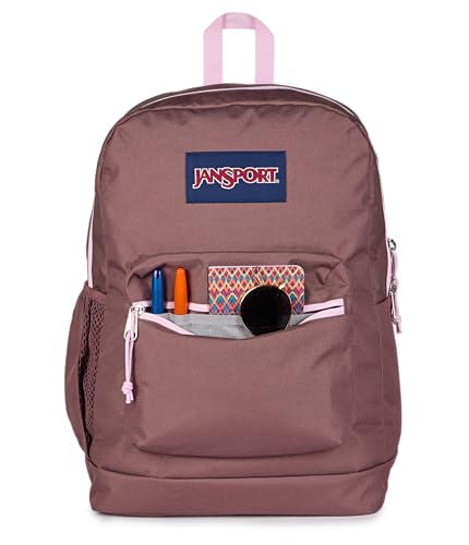 JanSport Cross Town Plus Backpack - Large Main Compartment, Side Water Bottle Pocket, 15-Inch Padded Laptop Sleeve - Color Blocked - Mahogany Haze - color: Color Blocked Mahogany Haze/Pink Ice/