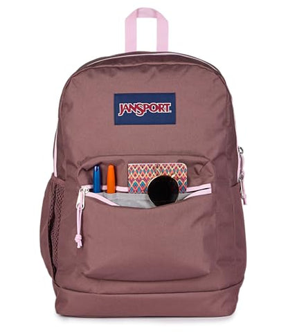 JanSport Cross Town Plus Backpack - Large Main Compartment, Side Water Bottle Pocket, 15-Inch Padded Laptop Sleeve - Color Blocked - Mahogany Haze - color: Color Blocked Mahogany Haze/Pink Ice/