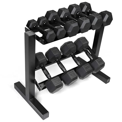 CAP 150 LB Dumbbell Set with 2-Tier Rack, Rubber Hex Free Weights Set, Home Gym Weight Set with Horizontal Storage Rack for Strength Training - color: Black, style: 150bs Set - Black Handles
