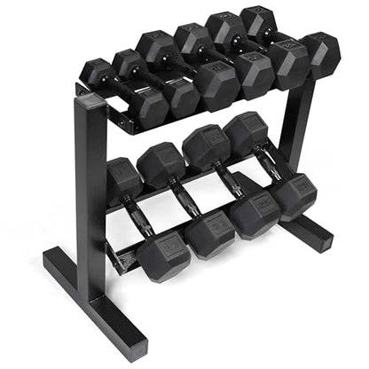 CAP 150 LB Dumbbell Set with 2-Tier Rack, Rubber Hex Free Weights Set, Home Gym Weight Set with Horizontal Storage Rack for Strength Training - color: Black, style: 150bs Set - Black Handles