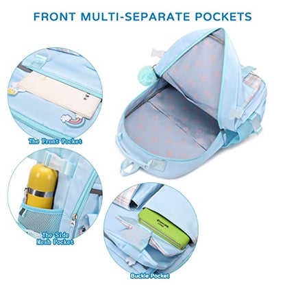Backpack for Girls, 15.6 Inch Laptop School Bag Kids Kindergarten Elementary College Backpacks Large Bookbags for Teen Girl Women Students Casual Travel Daypacks (Blue) - color: Blue