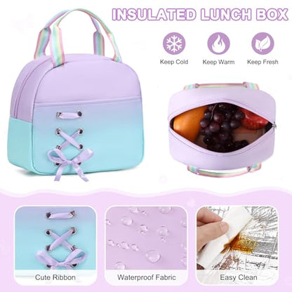 Scothen Backpacks for Girls, Girls Backpack with Lunch Box & Pencil Pouch for Teens Girl Kids Elementary Middle High School College Student Bookbag Daypack Laptop Travel Backpack for Women - color: Purple Blue