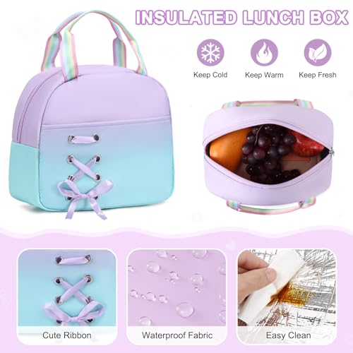 Scothen Backpacks for Girls, Girls Backpack with Lunch Box & Pencil Pouch for Teens Girl Kids Elementary Middle High School College Student Bookbag Daypack Laptop Travel Backpack for Women - color: Purple Blue