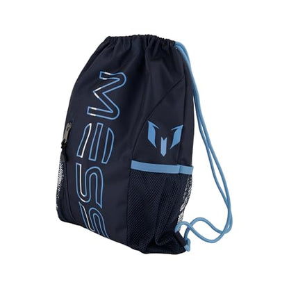 Messi Boys Lifestyle Drawstring Bag, Front & Water Bottle Pocket, Dark Blue