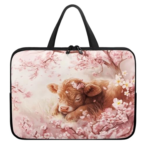 10 Inch Cherry Blossom Cow Laptop Sleeves, Lightweight Computer Tote Bag Tablet Carrying Case Neoprene Laptop Cover Handbag Briefcase Shoulder Bag for Travel/Business/School - color: Cherry Blossom Cow, size: 10 Inch