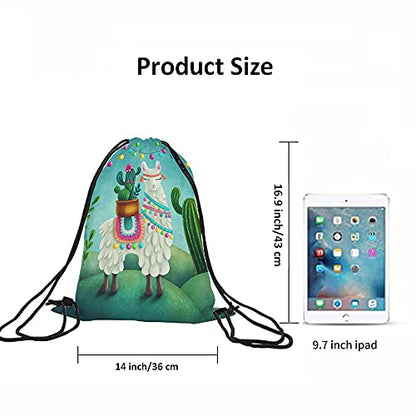 Cute Alpaca Llama Drawstring Bags Backpack Bag Cactus Summer Plant Green Succulent Colorful Art Boho Animal Sport Gym Sack Drawstring Bag String Bag Yoga Bag for Men Women - color: Multi-a82