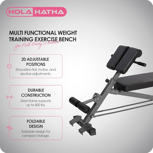 HolaHatha Adjustable Flat & Decline Bench, Weight Lifting and Training Equipment for Full Body Workout - Padded Seat and Dumbbell Storage
