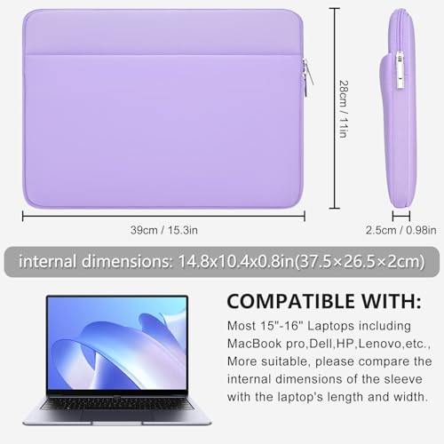 Laptop Sleeve Bag Compatible with 15 to 16 inches MacBook HP Dell Asus Acer Protective Case with Front Pocket Padded Computer Pouch Cover Protective for 15” to 16” Laptop, Purple - color: Pale Purple, size: 15/16 inches