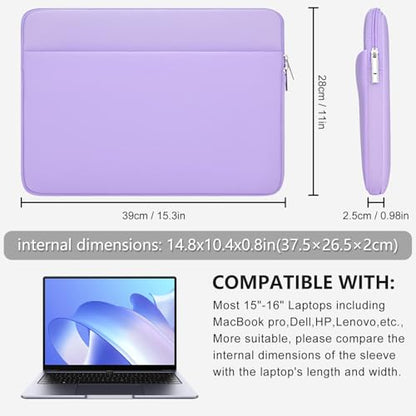 Laptop Sleeve Bag Compatible with 15 to 16 inches MacBook HP Dell Asus Acer Protective Case with Front Pocket Padded Computer Pouch Cover Protective for 15” to 16” Laptop, Purple - color: Pale Purple, size: 15/16 inches