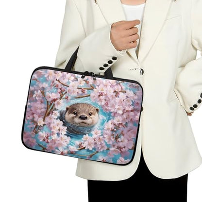 Cherry Blossom Otter Laptop Case, 10 Inch Laptop Sleeve Water Resistant Computer Carrying Case Handbag Briefcase, Compatible with Tablet/Notebook/Reader for Women Ladies - color: Cherry Blossom Otter, size: 10 Inch