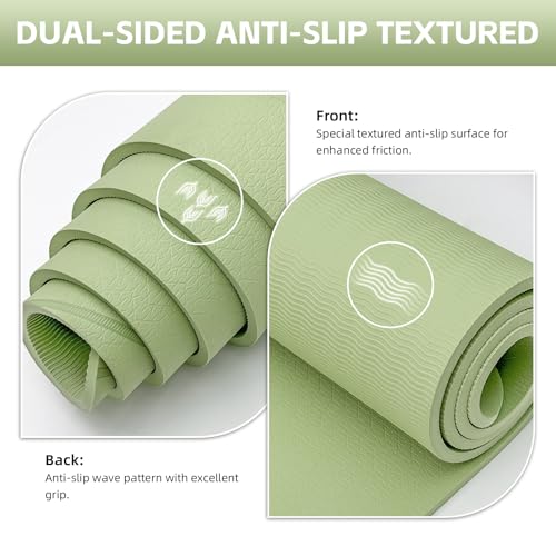 Large Yoga Mat Thick, 76"x32"x0.31"Wide POE Exercise Mat with Non-Slip Surface & Carry Strap, Anti-Tear Workout Mat for Yoga, Pilates, Fitness - color: Grass Green
