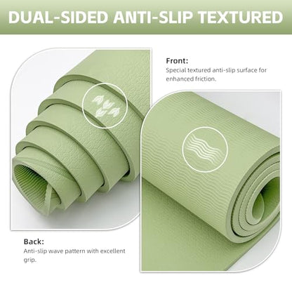 Large Yoga Mat Thick, 76"x32"x0.31"Wide POE Exercise Mat with Non-Slip Surface & Carry Strap, Anti-Tear Workout Mat for Yoga, Pilates, Fitness - color: Grass Green