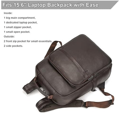 Durable Genuine Leather Backpack - 15.6 Inch Laptop Bag for Business Commute & Travel, Large Capacity Multi-Pocket Backpack for Men/Women, Coffee - color: Y80&19y Coffee