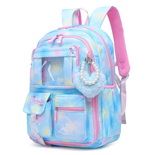 Alrisg Girls Backpack School Bookbag for Kids Elementary Middle School, Cute Backpack for Girls Blue - color: Blue, size: 17 inch