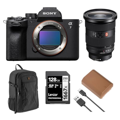 Sony Alpha a7 IV Mirrorless Camera with FE 24-70mm f/2.8 GM II Lens, Bundle with 128GB Memory Card, Backpack, NP-FZ100 Battery