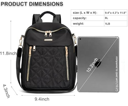 Pealwel Mini Nylon Women Backpacks,Small Ladies backpacks Lightweight Shoulder Satchel Bag Tote Handbag Casual Travel Daypack (Black) - color: Black