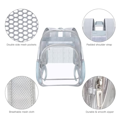 HEEYA Clear Backpack Heavy Duty Transparent Backpack for Security, Sports, Work, Travel, Stadium - color: Grey