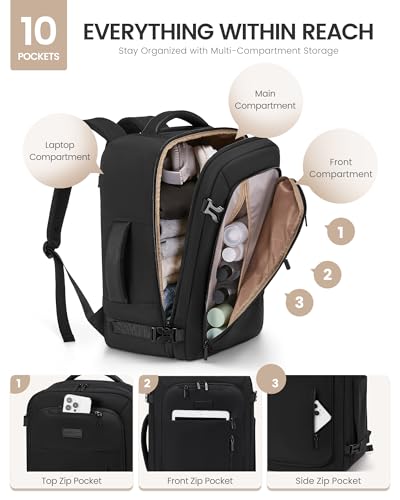 LOVEVOOK Travel Backpack for Women Men with Garment Bag, 40L Carry on Backpack as TSA Personal Item Flight Approved, Luggage Daypack Fits 17.3" Laptop, Overnight Business Weekender Travel Essential - color: Deep Blue, size: 40L-17.3 Inch-4Pcs