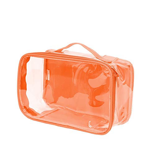 Small Clear Travel Packing Cube/See Through PVC Plastic Pouch for Carry On Suitcase, Backpack or Diaper Bag/Transparent Multipurpose Accessories, Makeup & Underwear Organizer w/Handle (Orange) - color: Orange