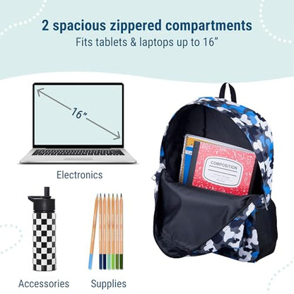 Wildkin 16-inch Kids Backpack – Durable, Padded & Spacious School Bag for Boys & Girls - Blue Camo - color: Blue Camo