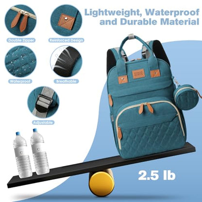 JSTPRO Diaper Bag Backpack, Large Diaper Bag with Changing Station, Baby Bag, New Mom Gifts, Lightweight Waterproof Unisex Diaper Bag with Insulated Pockets and USB Charging Port, Cyan - color: Blue