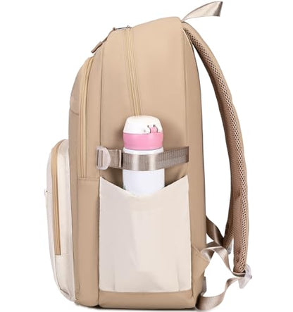 JIANYA Laptop Backpack for College Women Travel Backpack Big Student School Bag, Water Resistant Fits 15.6" Notebook - color: Beige+black