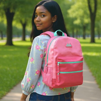 Summit Ridge Colorful Big Backpack for School Kids, Multi Pocket Backpack for Elementary, Middle School Girls, Boys with Padded Straps (Bubblegum/Pink) - color: Bubblegum/Pink