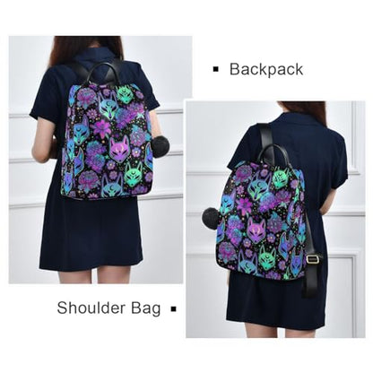 MNSRUU Women Backpack Purse Magic Purple Fox Backpack for Women Anti-theft Shoulder Bag Carry On Backpack Lightweight Rucksack Fashion Travel Ladies Bags - color: Goth 12