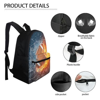AFPANQZ Men's Backpacks Basketball Fire Print Big Capacity Schoolbags with Front Pocket Bookbag Waterproof Rucksack Multi-function Pockets School Bags for Elementary School - color: Baseball Fire