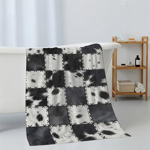 Black White Animal Printed Bath Towels Set of 3 for Bathroom,Soft Absorbent Shower Beach Hand Face Hair Yoga Workout Gym Towel Dish Wahcloth,Farmhouse Fur Texture Plaid Quick Dry Bath Towels+Set - color: Black, White, Grey