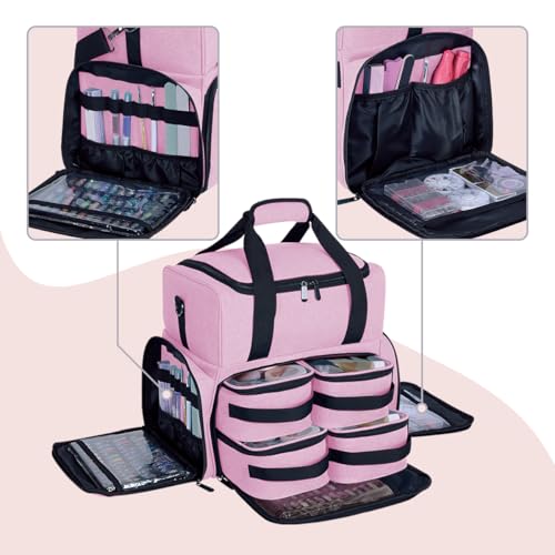 Large Cosmetic Bag with 4 Removable Case and 2 Removable Dividers Double Layer Travel Storage Organizer, Makeup Brushes Storage Section Pink - color: Pink 22