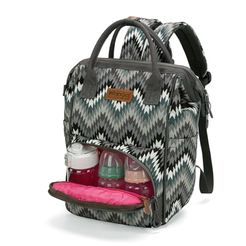 Montana West Wrangler Aztec Callie Diaper Bag Backpack with Stroller Straps Multifunction Baby Travel Bag WG2211-9110BK - color: Classic Stripe Black