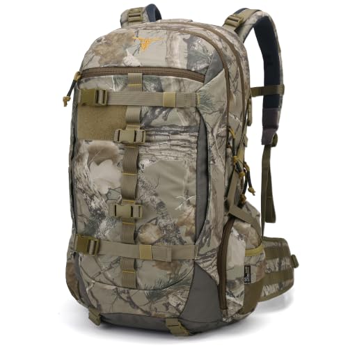 Mardingtop 50LCamo Hunting Backpack for Bow Rifle Gun，Large Capacity Tactical Hunting Day Pack with Rain Cover for Hunting Camping Hiking - color: Woodland Camo, size: 50L