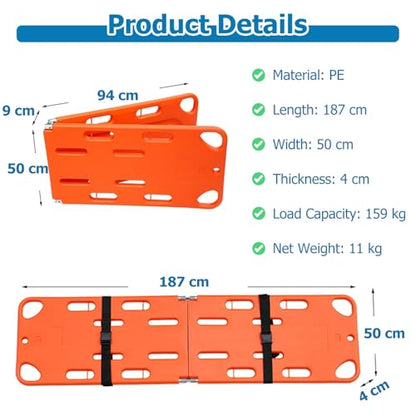 Foldable Spine Stretcher with Head Imlizer - Water- Floating Backboard for Lifeguards, Emerncy Responders, and Lifesaving Situats - color: Spine Board+head Immobilizer