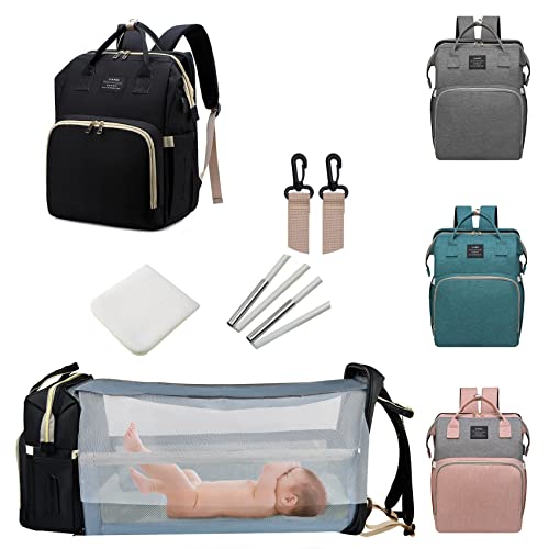 ANWTOTU Baby Diaper Bags with Changing Station,Waterproof Diaper Bag Backpack for Moms Dads with USB Charging Port,Large Capacity Multifunctional Baby Essentials(Black) - color: Black
