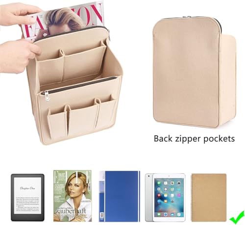 Felt Backpack Organizer Insert for Women and Men, Large Travel Rucksack Insert with High Capacity, Lightweight Bag Organizer with Zipper Pockets (Beige) - color: Beige