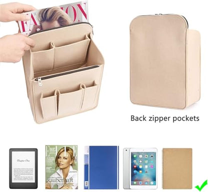 Felt Backpack Organizer Insert for Women and Men, Large Travel Rucksack Insert with High Capacity, Lightweight Bag Organizer with Zipper Pockets (Beige) - color: Beige