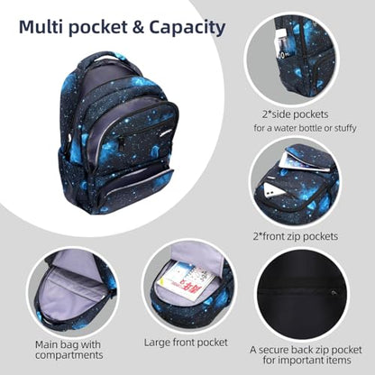 MITOWERMI Kids Backpack for Boys Girls Elementary School Backpacks Boys Children Bookbags Primary Kindergarten Backpack Galaxy Black Blue - color: Galaxy Black-blue
