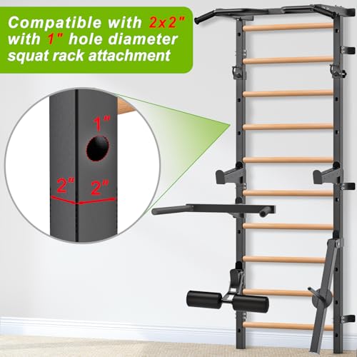 Kipika Gymnastic Stall Bar - 2"x2" Swedish Ladder with 1" Hole, Wall Mounted Pull-up Bar Ladder Suspension Trainer, Solid Wood Grips Gymnastics Training Bar for Home, Wall Gym, School - color: A - Swedish Ladder