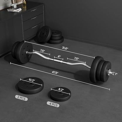 Yaheetech 55lb Curling Bar with Weights Barbell Dumbbell Weight Set Gym Lifting Exercise Workout Curl Bar