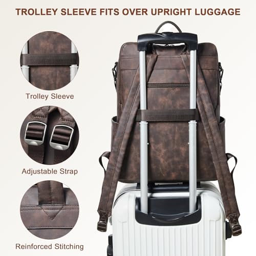 Shrrie Laptop Backpack for Women 15.6 inch,Travel Leather Backpack Purse Nurse Teacher Carry on Backpack Computer Bag,Professional Water-Resistant College Business Work Casual Daypack,Nubuck Coffee - color: Nubuck Coffee