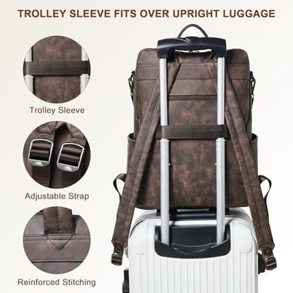Shrrie Laptop Backpack for Women 15.6 inch,Travel Leather Backpack Purse Nurse Teacher Carry on Backpack Computer Bag,Professional Water-Resistant College Business Work Casual Daypack,Nubuck Coffee - color: Nubuck Coffee