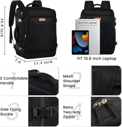 Carry on Backpack, Flight Approved Travel Backpack TSA 15.6 Inch Anti-Theft Laptop Backpack Lightweight Daypack College Weekender Overnight Bag, 16.8 * 11.4 * 7inch,Black - color: Black