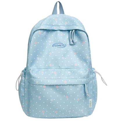 Cute Aesthetic Backpack Y2K Simple Heart Star Print Kawaii Backpacks Travel Laptop Rucksack Backpack for Women (Blue) - color: Blue