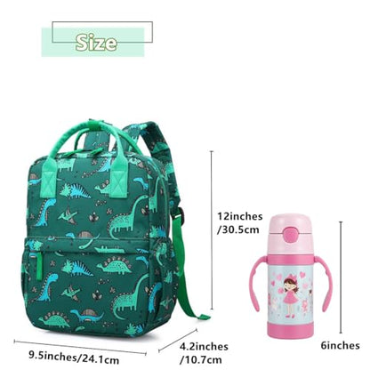 Cute Preschool Backpack Toddler School Book Bag for Girls Boys Kids Kindergarten Nursery Travel Bag with Chest Strap(12inch, Green Dinosaur) - color: Green Dinosaur, size: 12inch