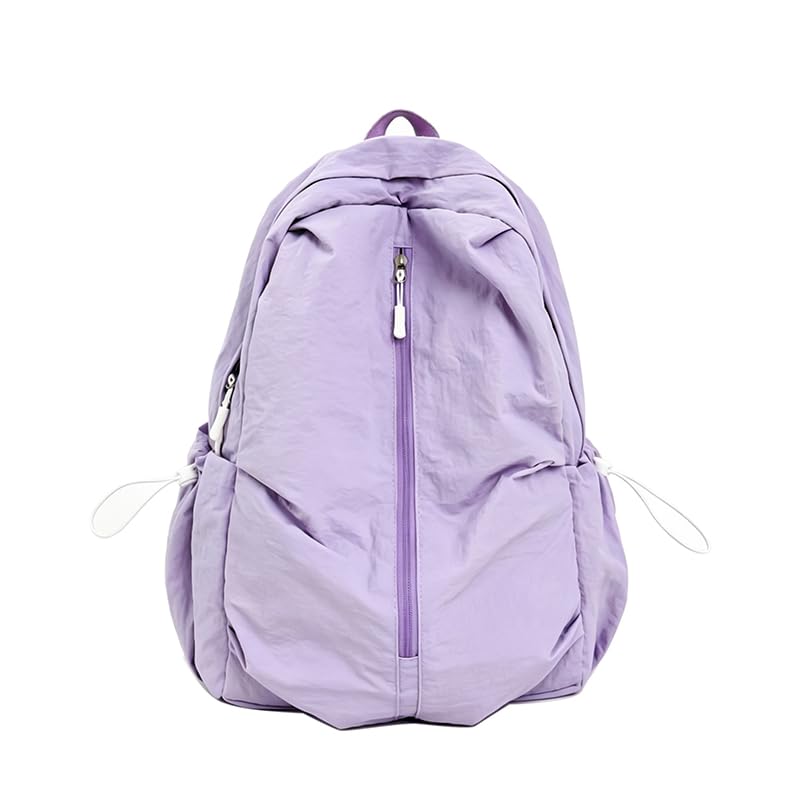 Women Solid Color Backpack Large Capacity Multi Pockets Daypack with Compartments Cute Lightweight Backpacks - color: Purple