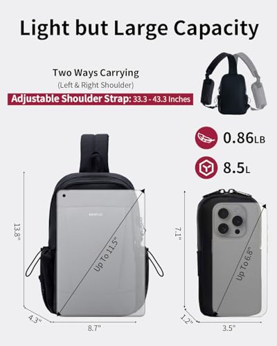ECOHUB Anti-Theft Crossbody Bag Men Women, RFID Blocking Lightweight Sling Backpack Eco-Friendly with 9 Pockets Sturdy SBS Zippers Water Resistant for Travel Work Hiking Outdoor, Black - color: Black
